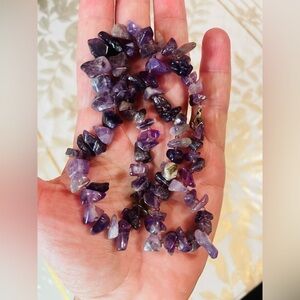 Vintage Amethyst Chip Semi-Precious Gem Stone Necklace Purple 18”Handmade